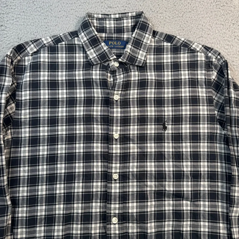 Polo Ralph Lauren Mens Large Black White Plaid Long Sleeve Button Up Shirt 11077
